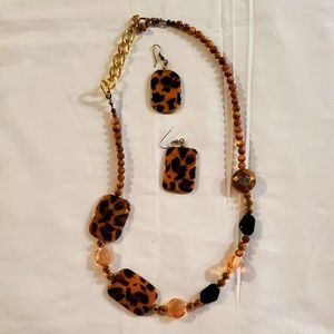 Leopard Print Necklace and Earrings Set